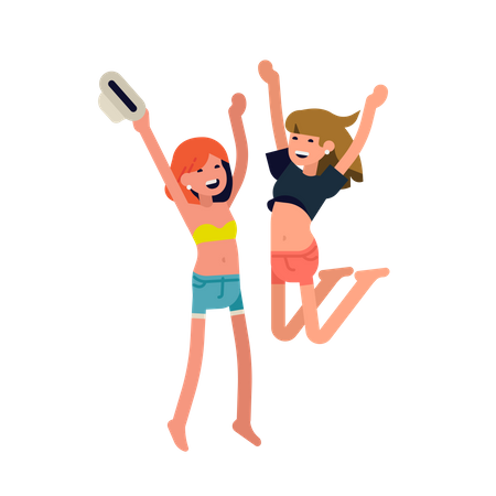 Girls jumping with joy  일러스트레이션