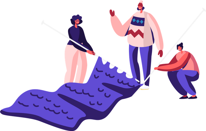 Girls knitting scarf using needle  Illustration