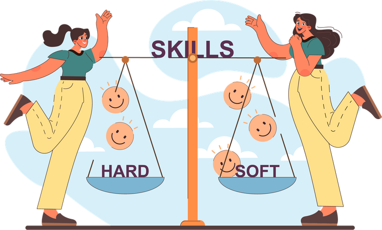 Girls learning hard skill and soft skill  Illustration