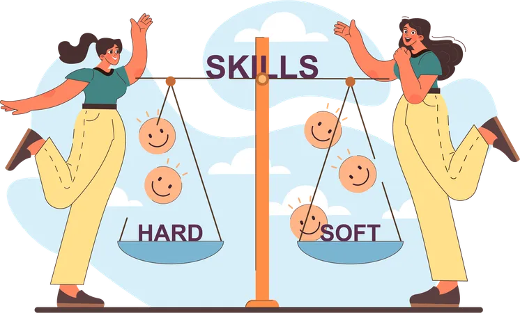 Girls learning hard skill and soft skill  Illustration