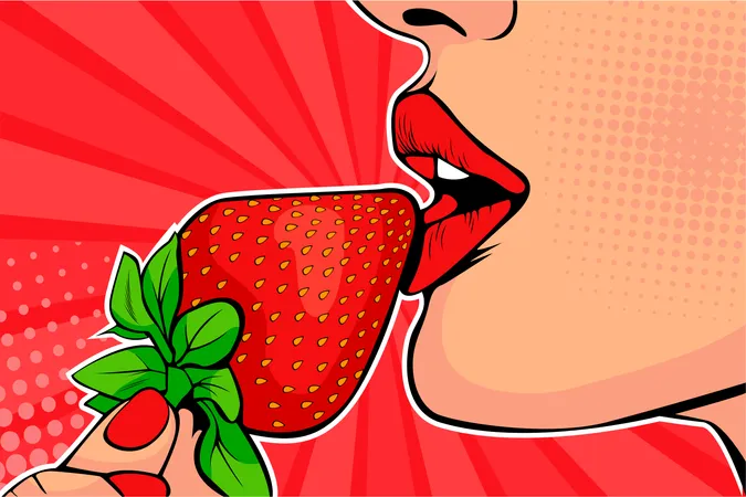 Girls lips with strawberry  Illustration