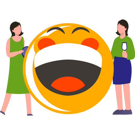 Girls looking at laughing emoji  Illustration
