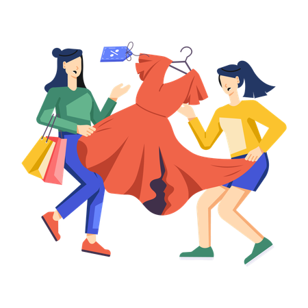 Girls looking dress at clothing discount  Illustration
