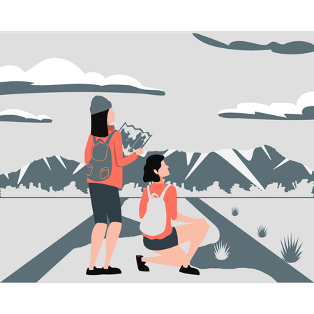 Girls looking for direction  Illustration