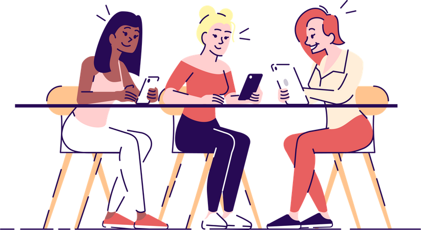 Girls making order using phone  Illustration