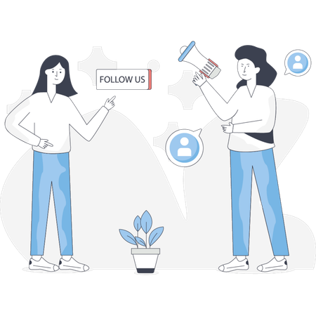 Girls  marketing to follow us social media  Illustration