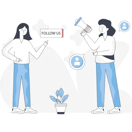 Girls  marketing to follow us social media  Illustration
