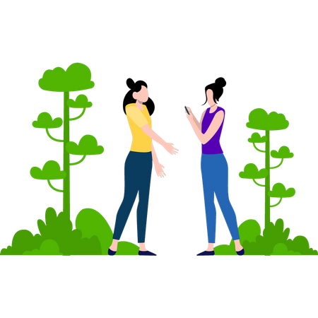 Girls meeting in garden  Illustration