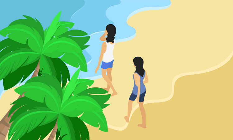 Girls on beach Illustration