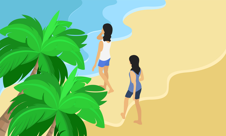 Girls on beach  Illustration