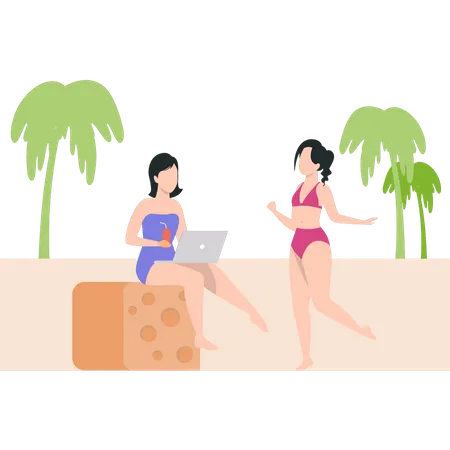 The Girl Is Doing Vacation On Beach Illustration