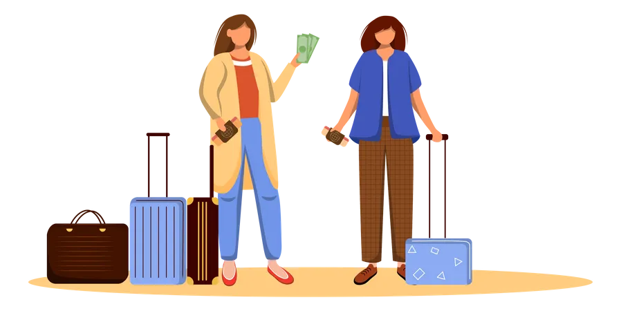 Girls Pack Luggage Illustration