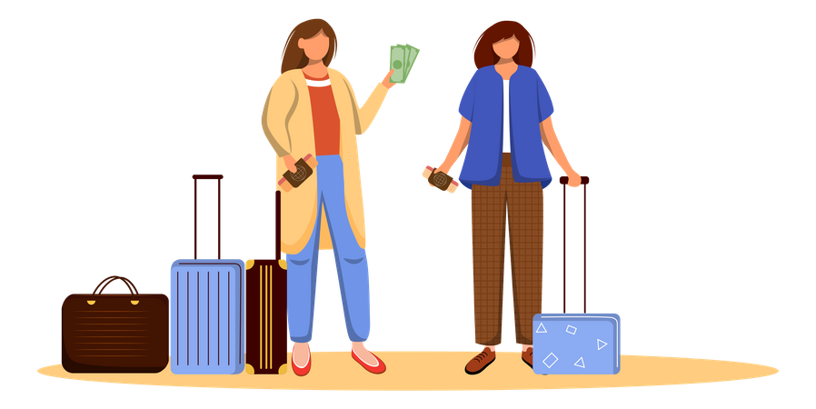 Girls Pack Luggage  Illustration