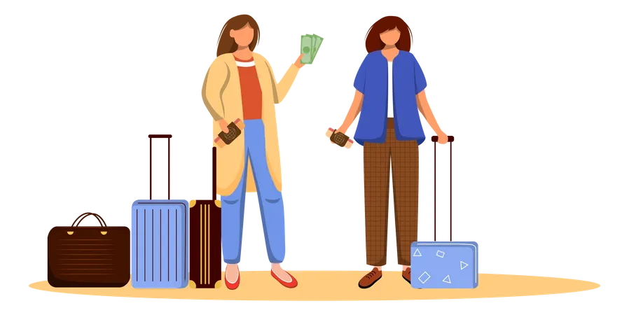 Girls Pack Luggage  Illustration