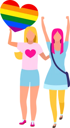 Girls Participating In Gay Rights Movement Semi Flat Color Vector Characters Full Body People On White Pride Parade Isolated Modern Cartoon Style Illustration For Graphic Design And Animation Illustration