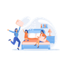 girls playing with pillow illustration svg