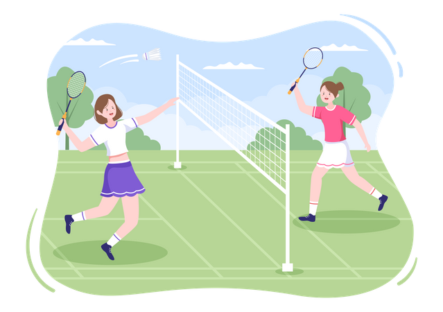 Girls playing Badminton  Illustration