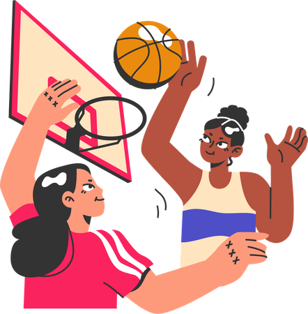 Girls Playing Basketball game  イラスト