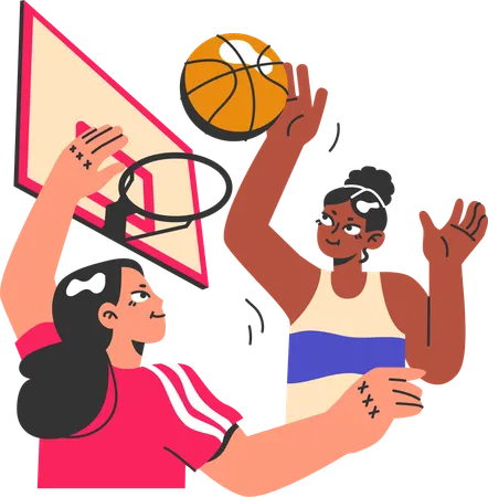 Girls Playing Basketball game  イラスト
