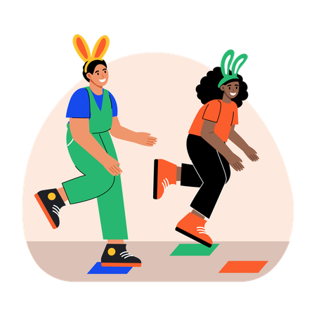 Girls playing bunny hop game  Illustration