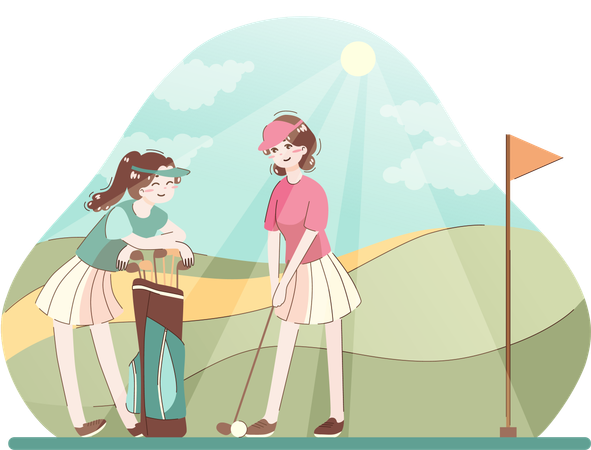 Girls playing golf  Illustration