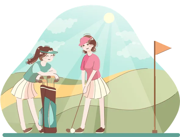 Girls playing golf  Illustration