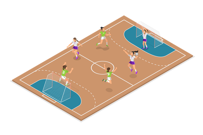 Girls playing handball  Illustration