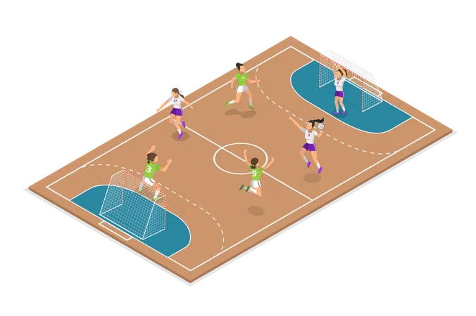 3 D Isometric Flat Vector Set Of Handball Professional Sport Illustration