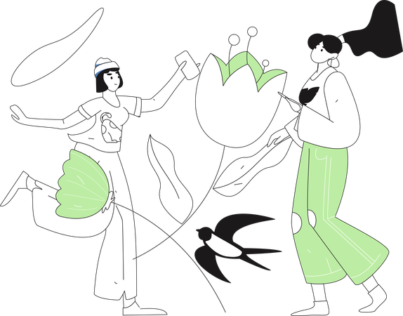 Girls playing in park  Illustration
