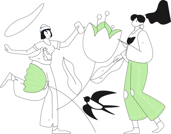 Girls playing in park  Illustration