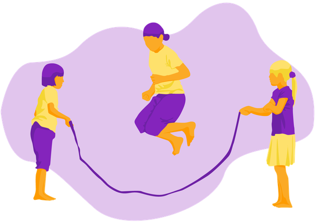 Girls playing Lompat tali  Illustration