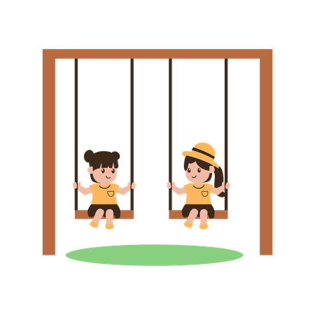 Girls playing on swings  Illustration