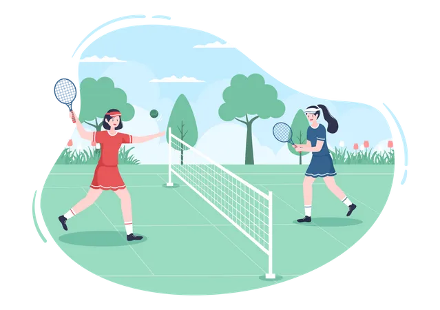 Girls playing tennis  Illustration
