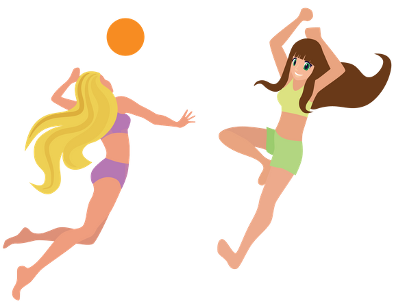 Girls playing volleyball at beach  일러스트레이션
