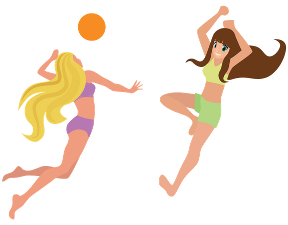 Girls playing volleyball at beach  Illustration