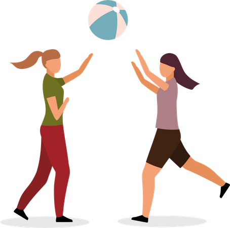 Girls playing volleyball in summer vacation Illustration