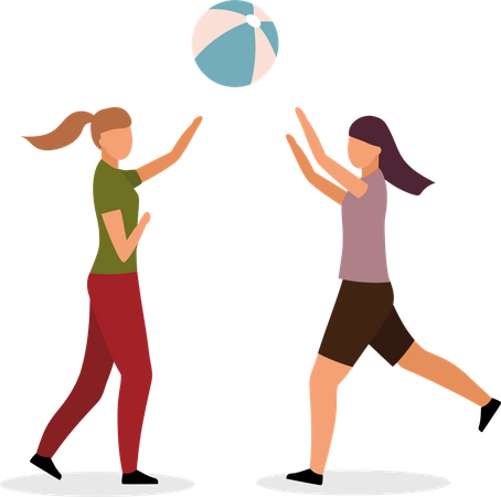 Girls playing volleyball in summer vacation  Illustration