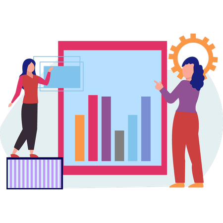 Girls preparing control panel graph  Illustration