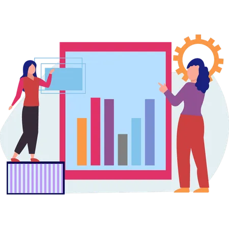 Girls preparing control panel graph  Illustration