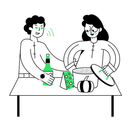 Girls Preparing Food  Illustration