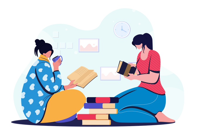 Girls preparing for exam together  Illustration