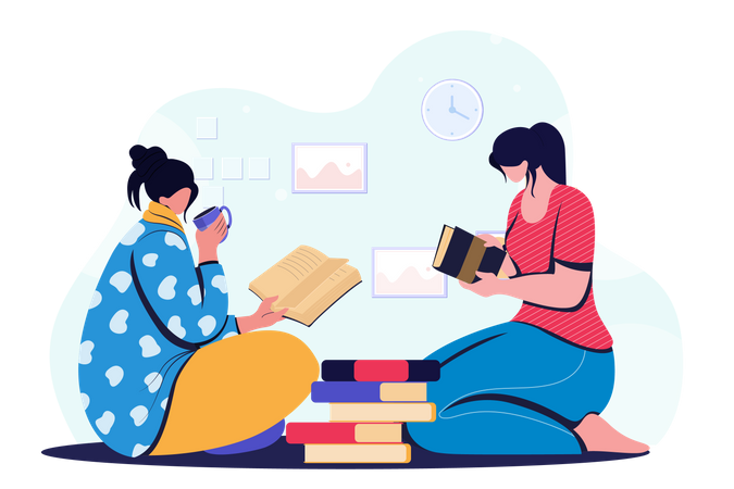 Girls preparing for exam together  Illustration