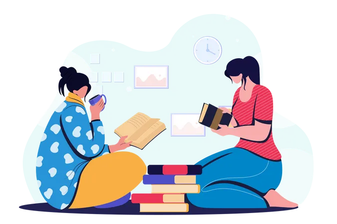 Girls preparing for exam together  Illustration