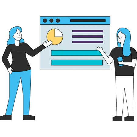 Girls presenting analytics chart  Illustration