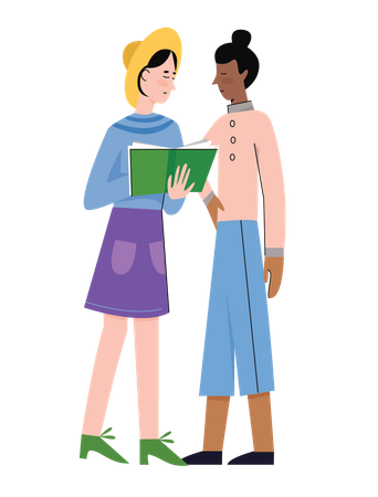 Girls reading book  Illustration