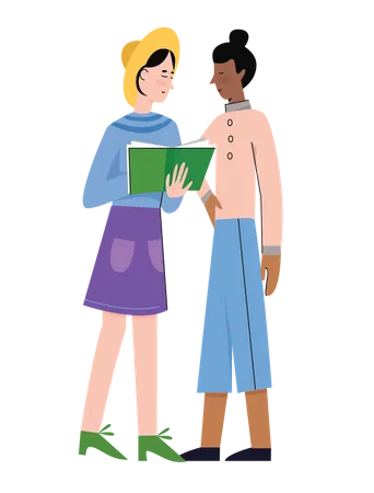 Girls reading book  Illustration