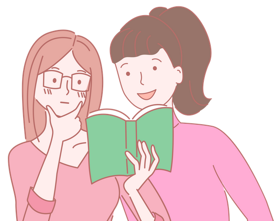 Girls reading book  Illustration