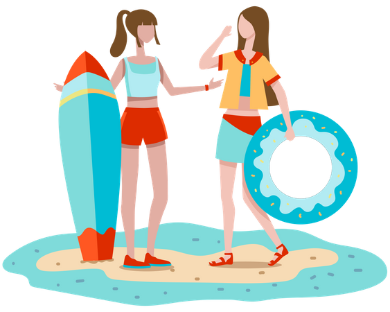 Girls ready for Surfing Illustration