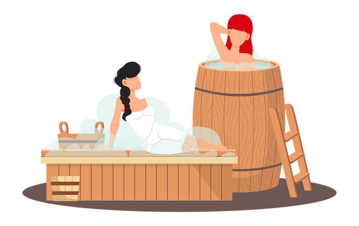 Girls relaxing in sauna Illustration