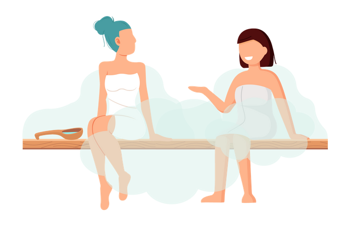 Girls relaxing in sauna  Illustration